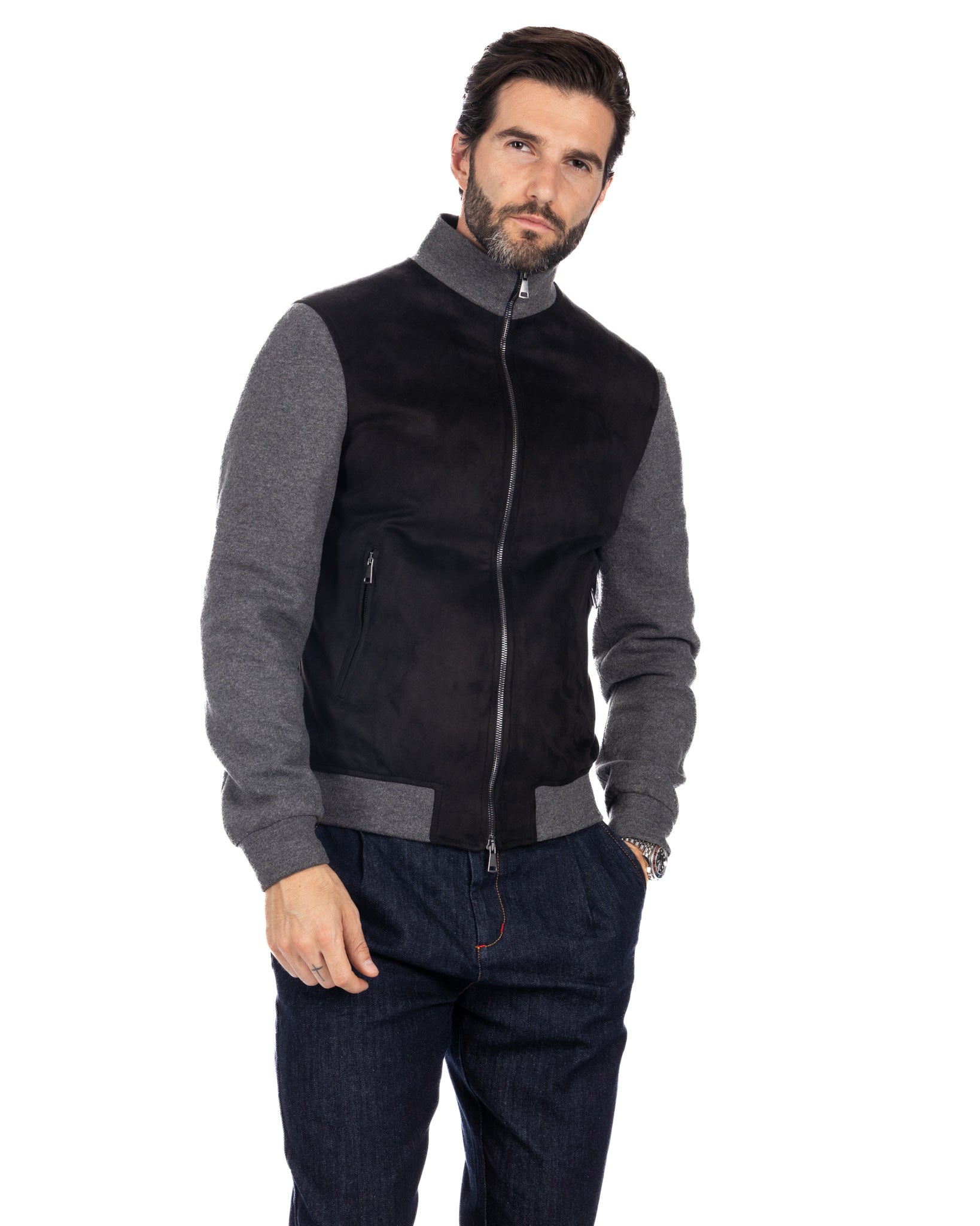 Travis - black eco-suede jacket with zip