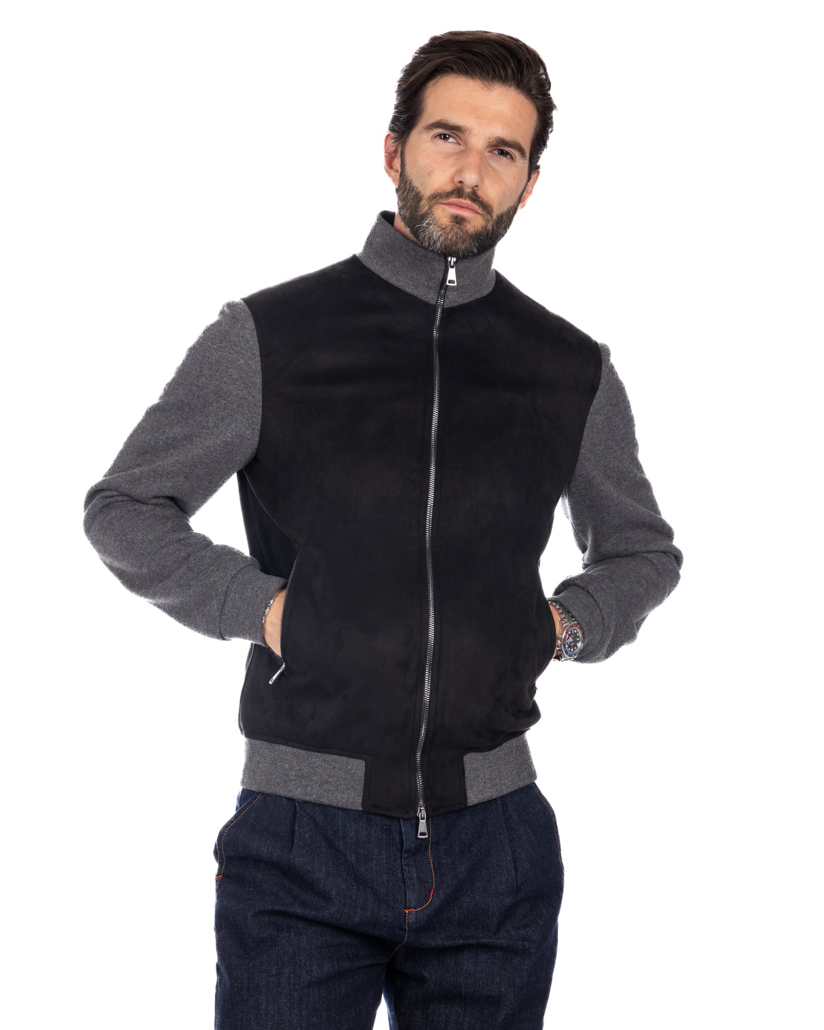 Travis - black eco-suede jacket with zip