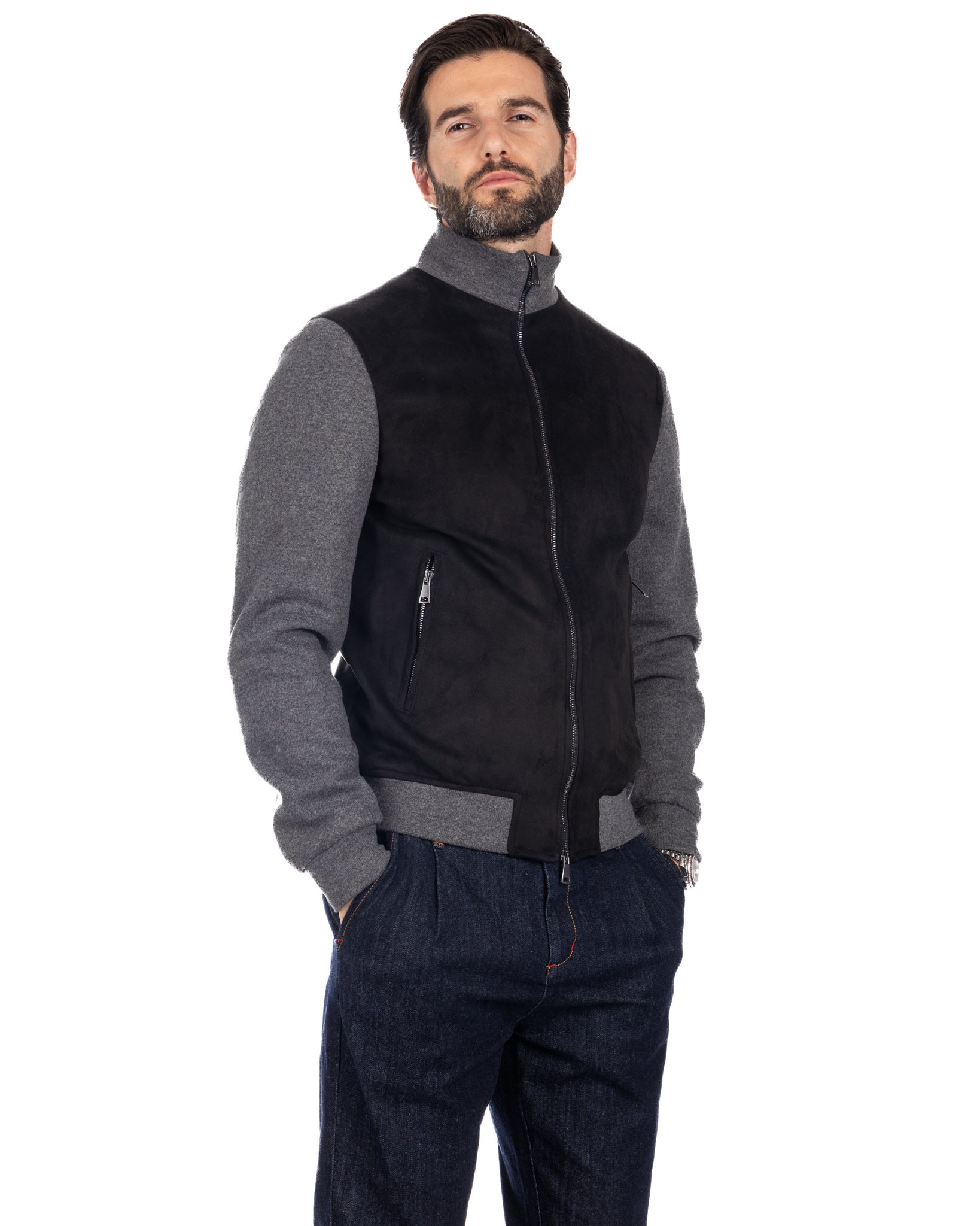 Travis - black eco-suede jacket with zip