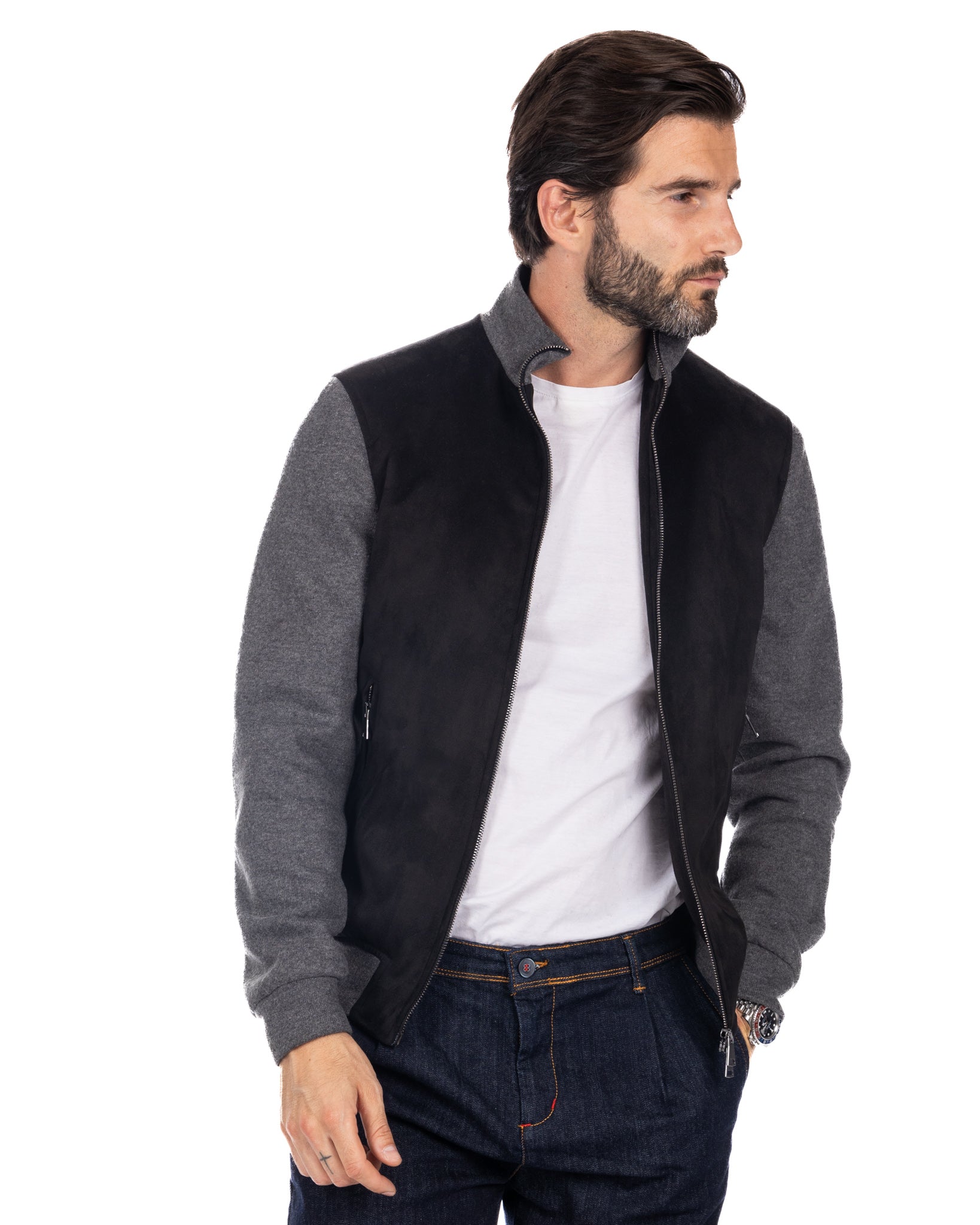 Travis - black eco-suede jacket with zip