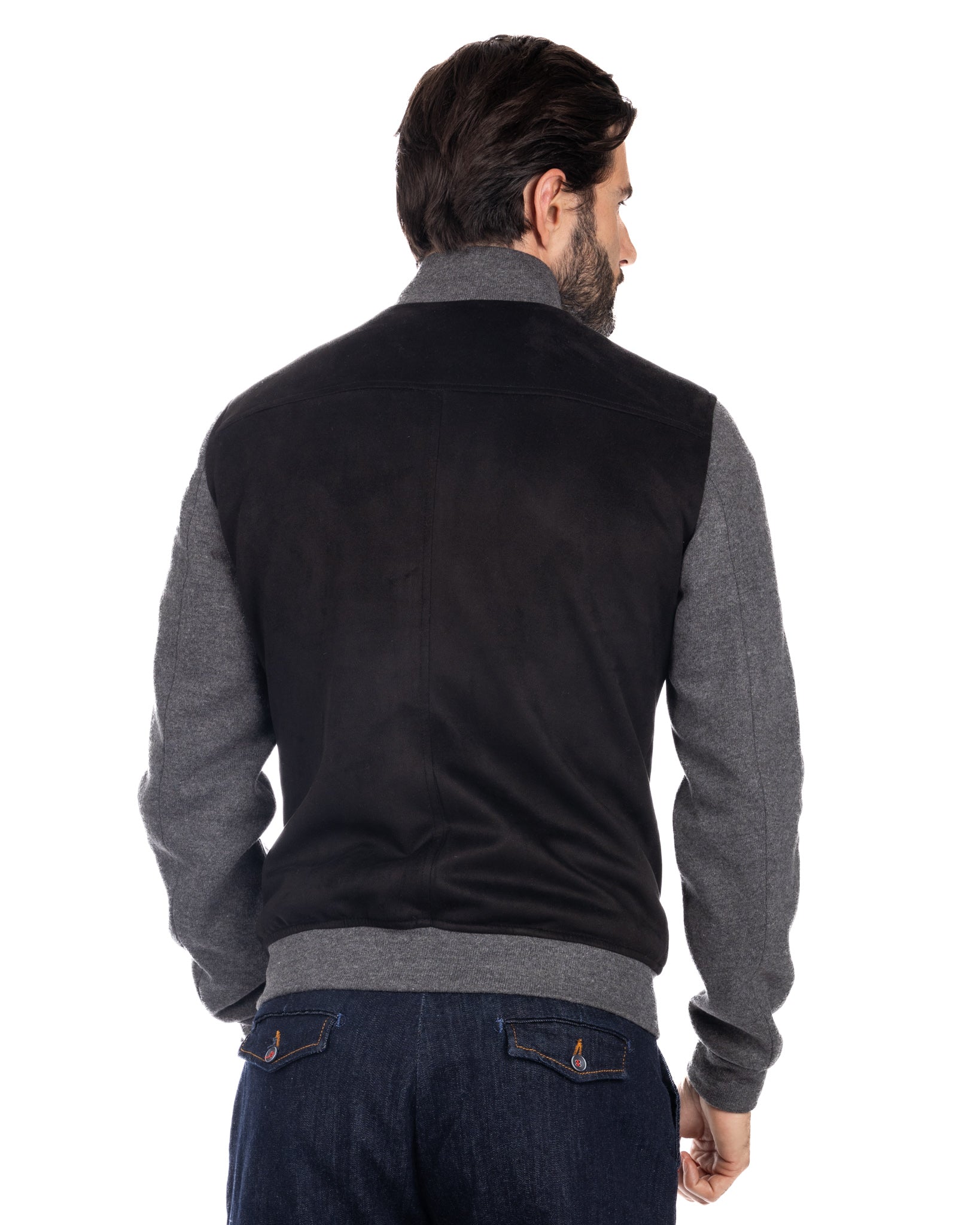 Travis - black eco-suede jacket with zip