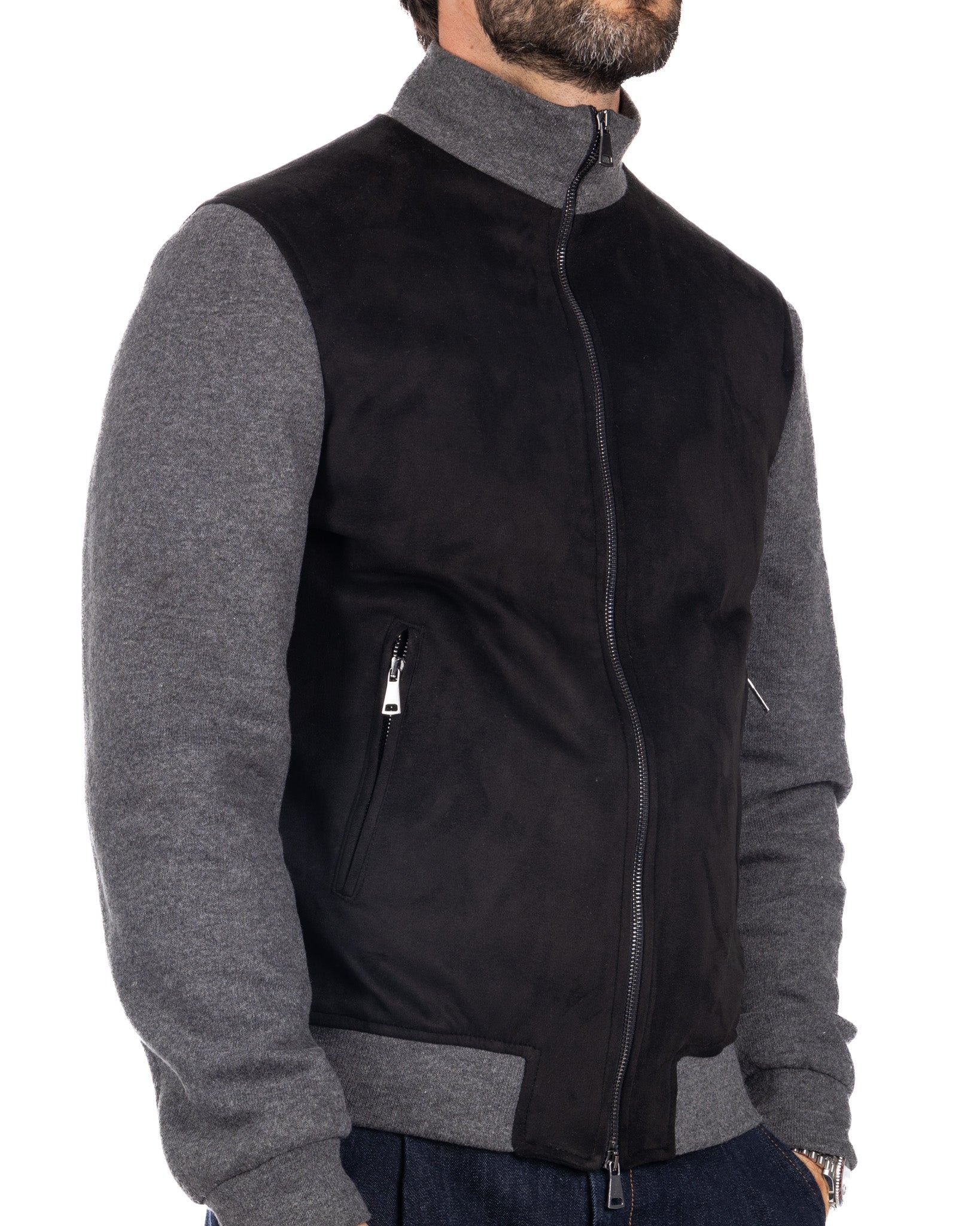 Travis - black eco-suede jacket with zip