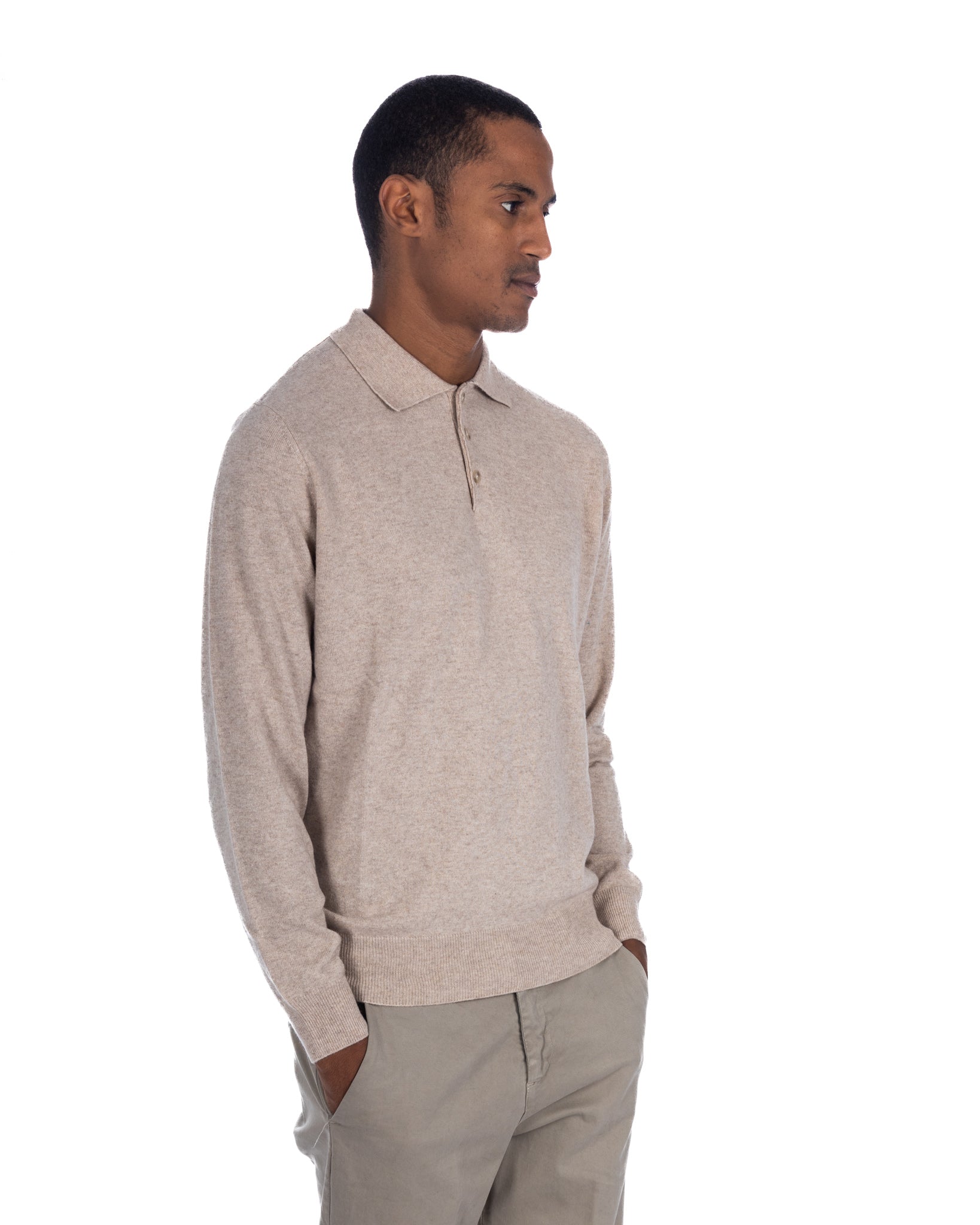 Tiger - beige cashmere blend polo shirt