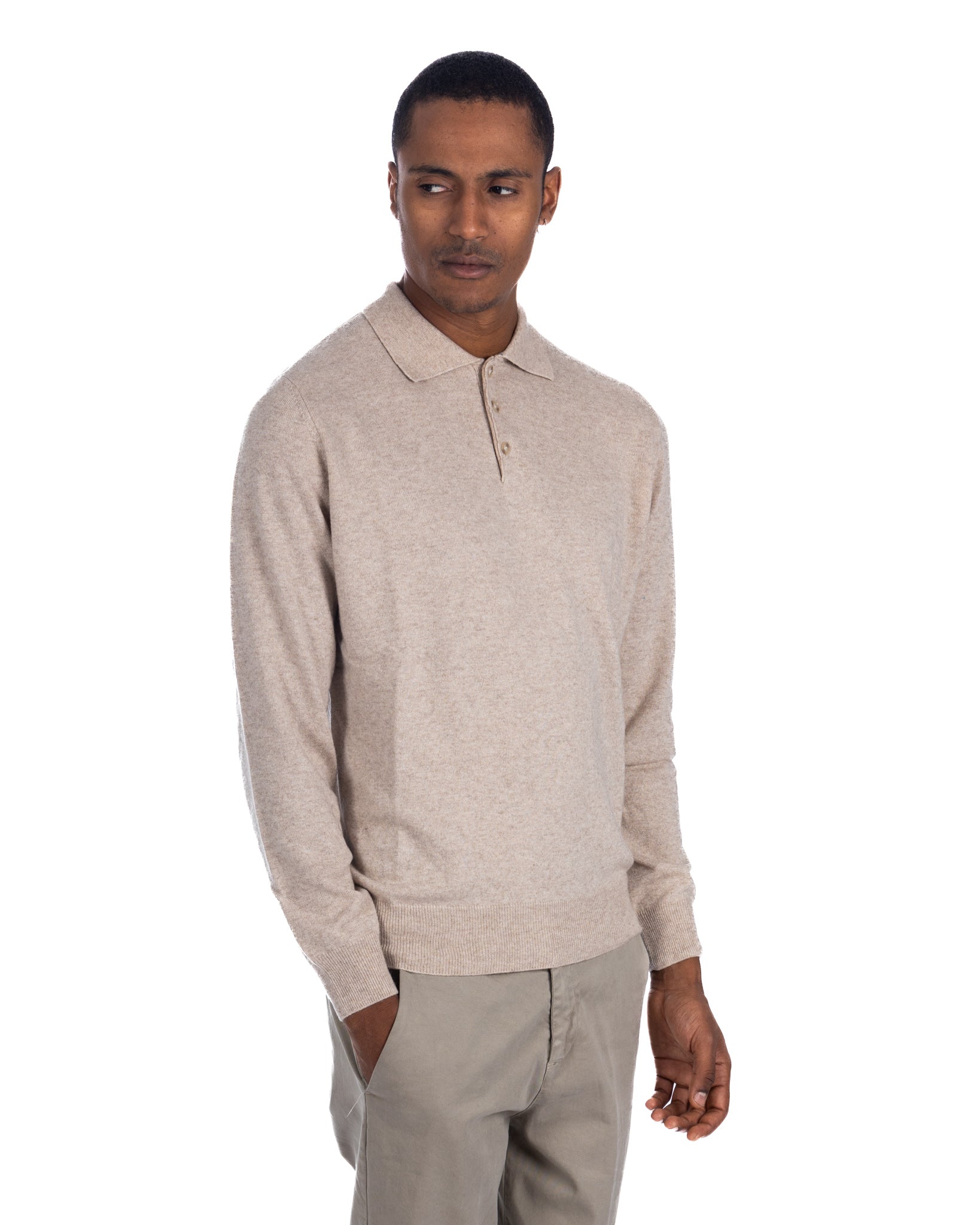 Tiger - beige cashmere blend polo shirt