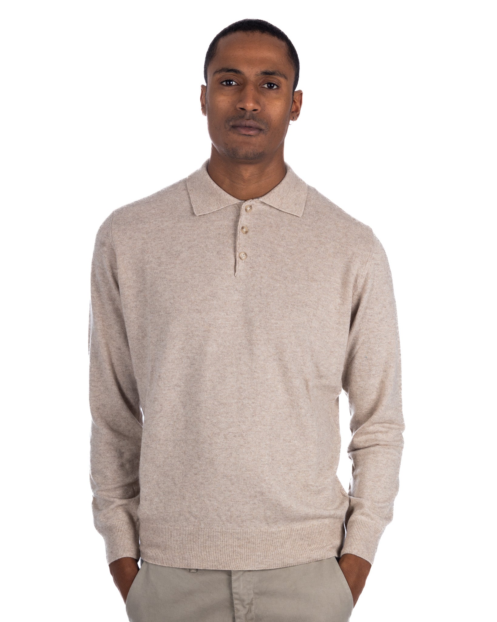 Tiger - beige cashmere blend polo shirt
