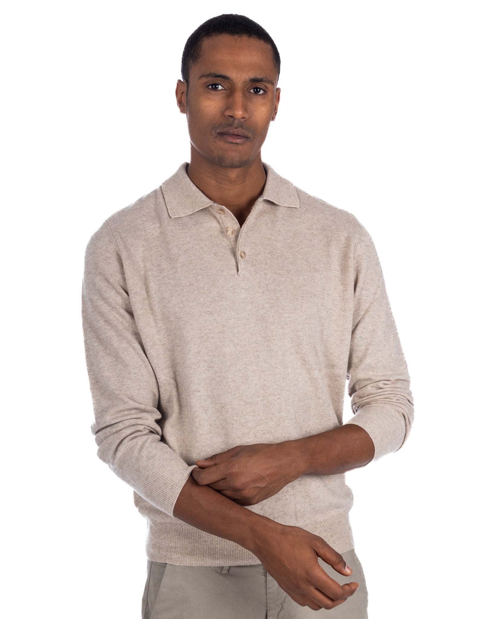 Tiger - beige cashmere blend polo shirt