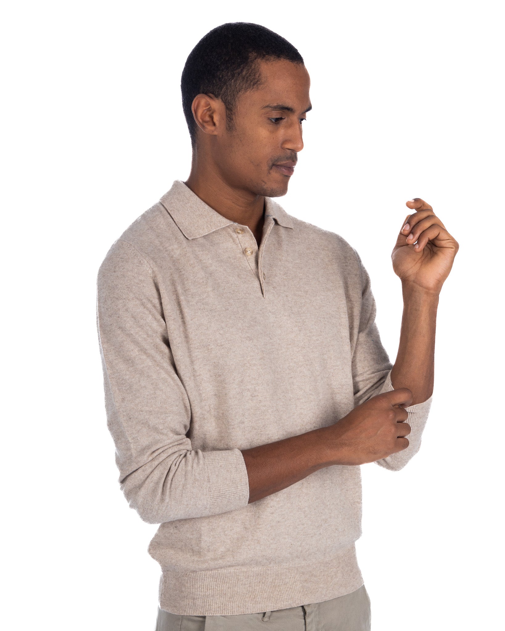 Tiger - beige cashmere blend polo shirt