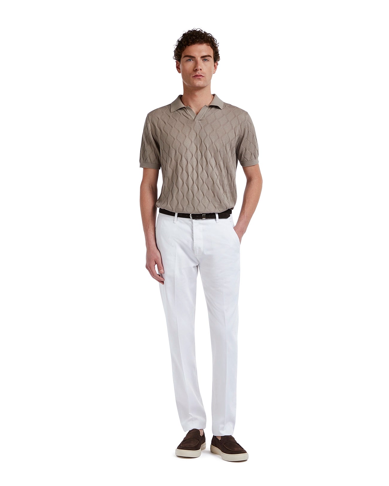 Peter wave polo shirt in beige knit
