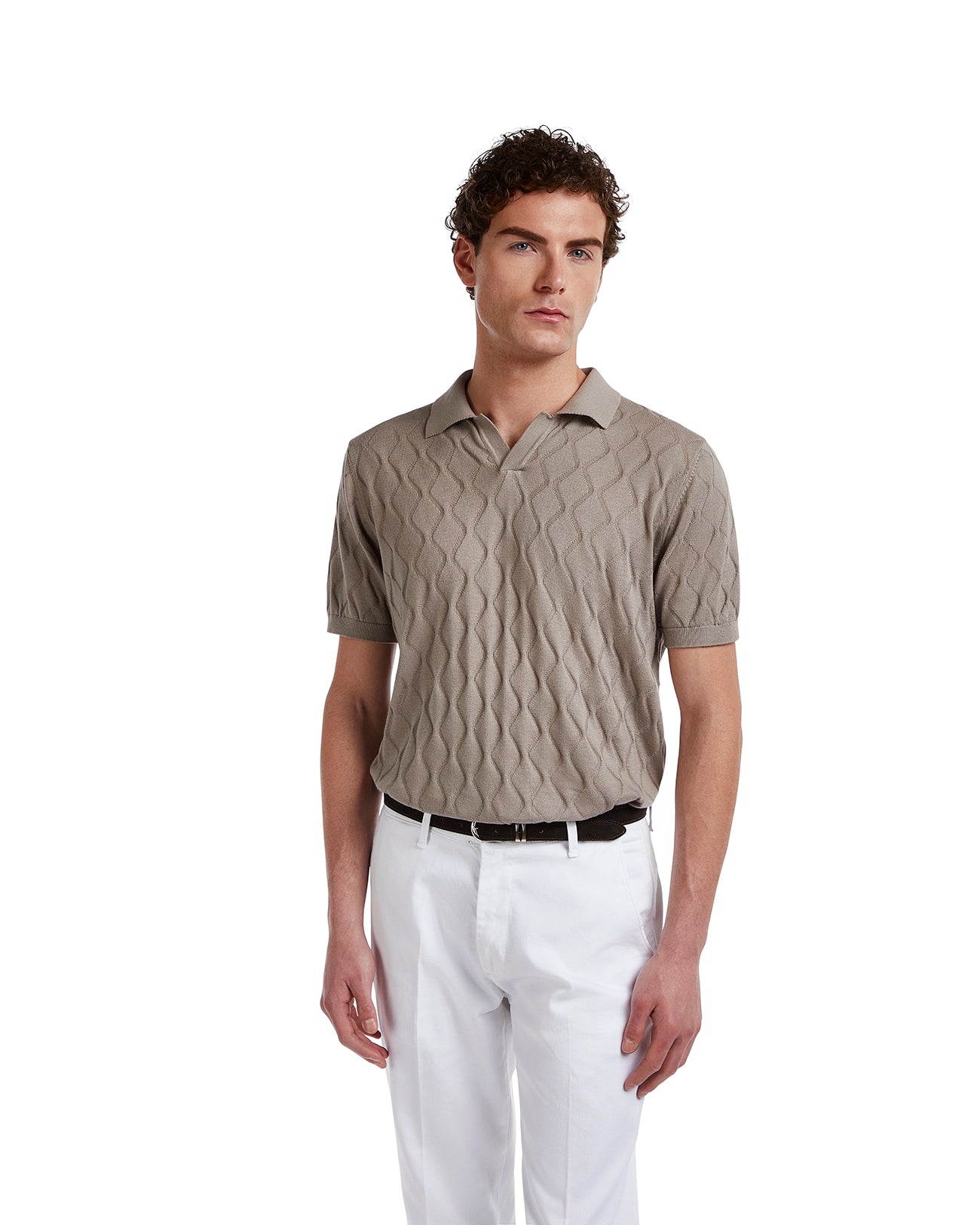 Peter wave polo shirt in beige knit