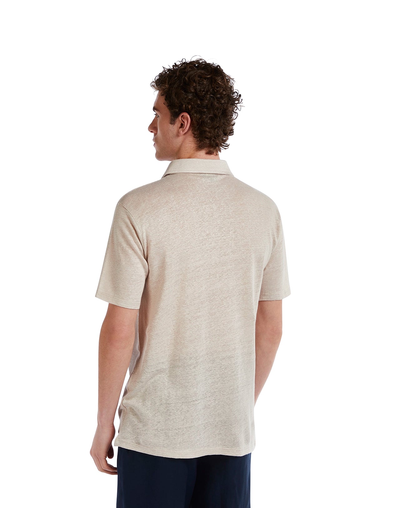 Marcos Polo Shirt in Pure Beige Linen