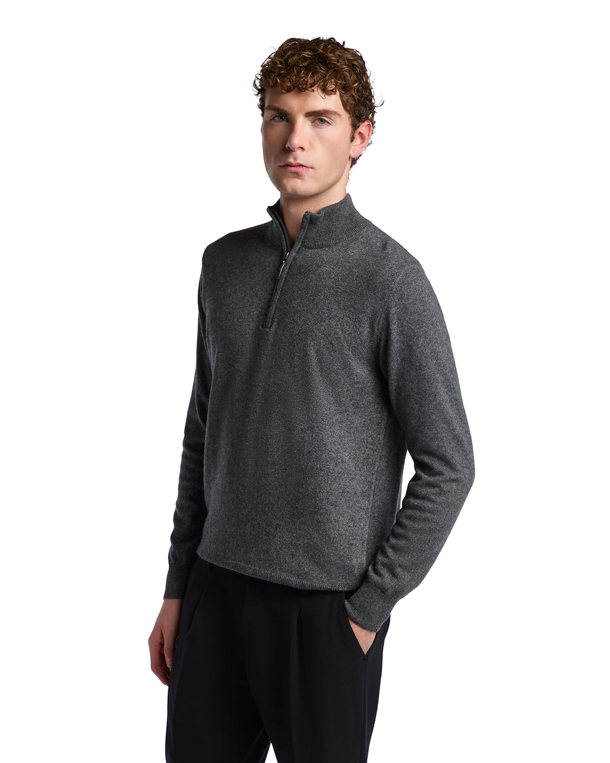 Jersey de cuello alto con cremallera Rory de mezcla de cachemir antracita