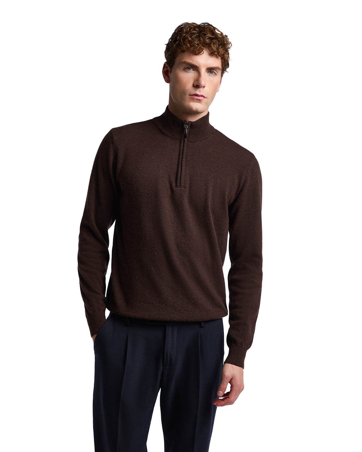 Lupetto con zip Rory in misto cachemire moro