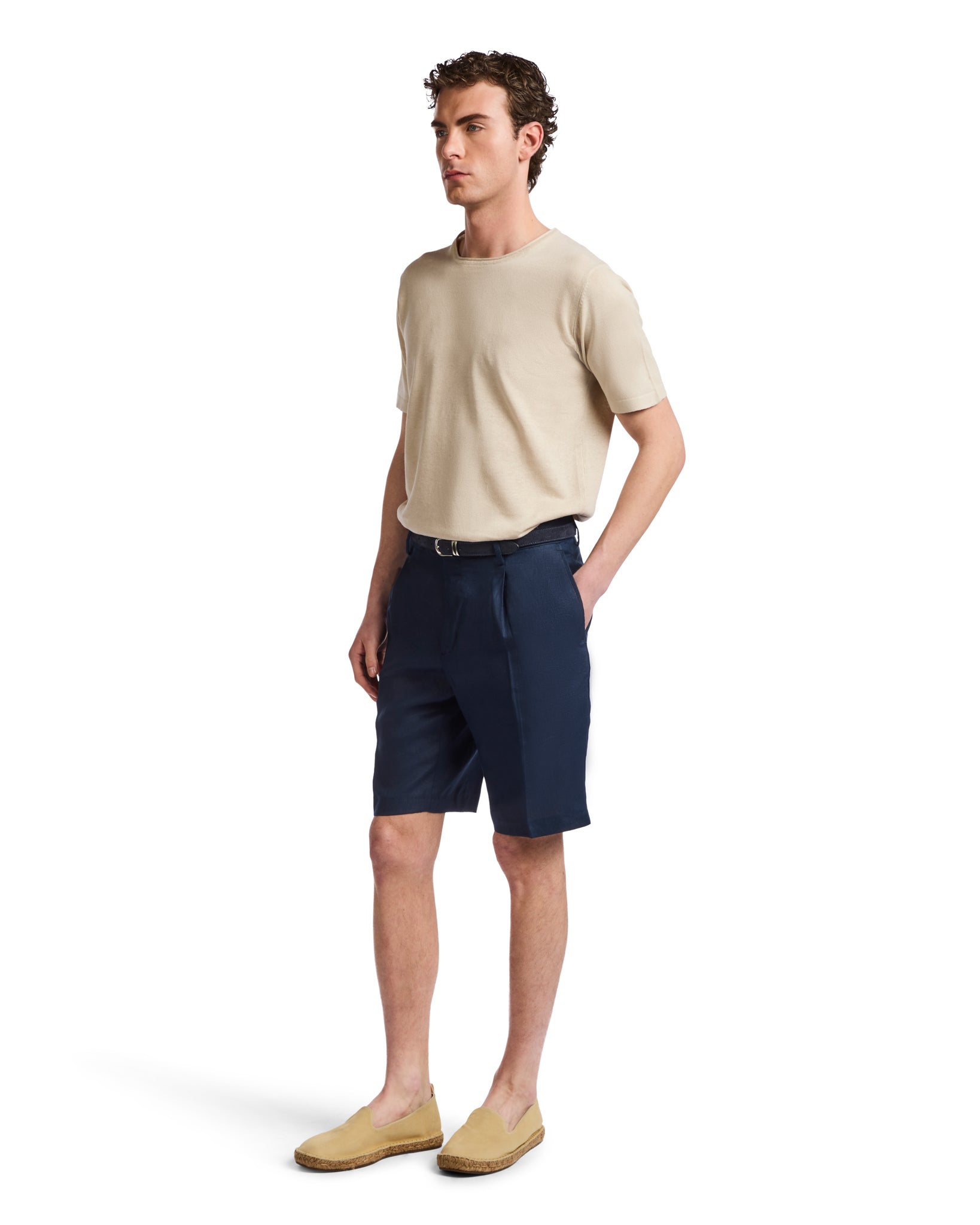 Rowan - Bermuda taille haute à plis bleus