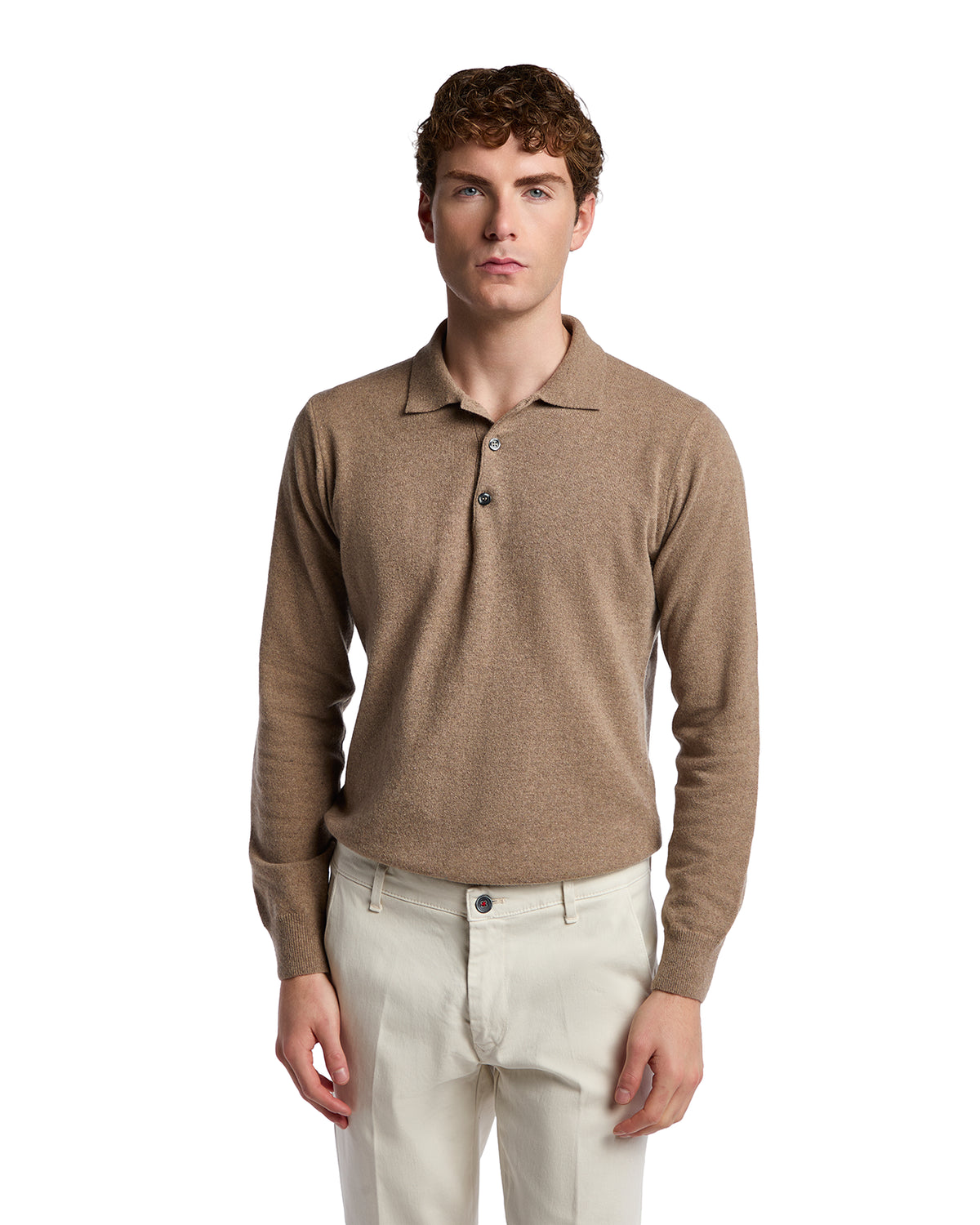 Tobacco cashmere blend Tiger polo shirt