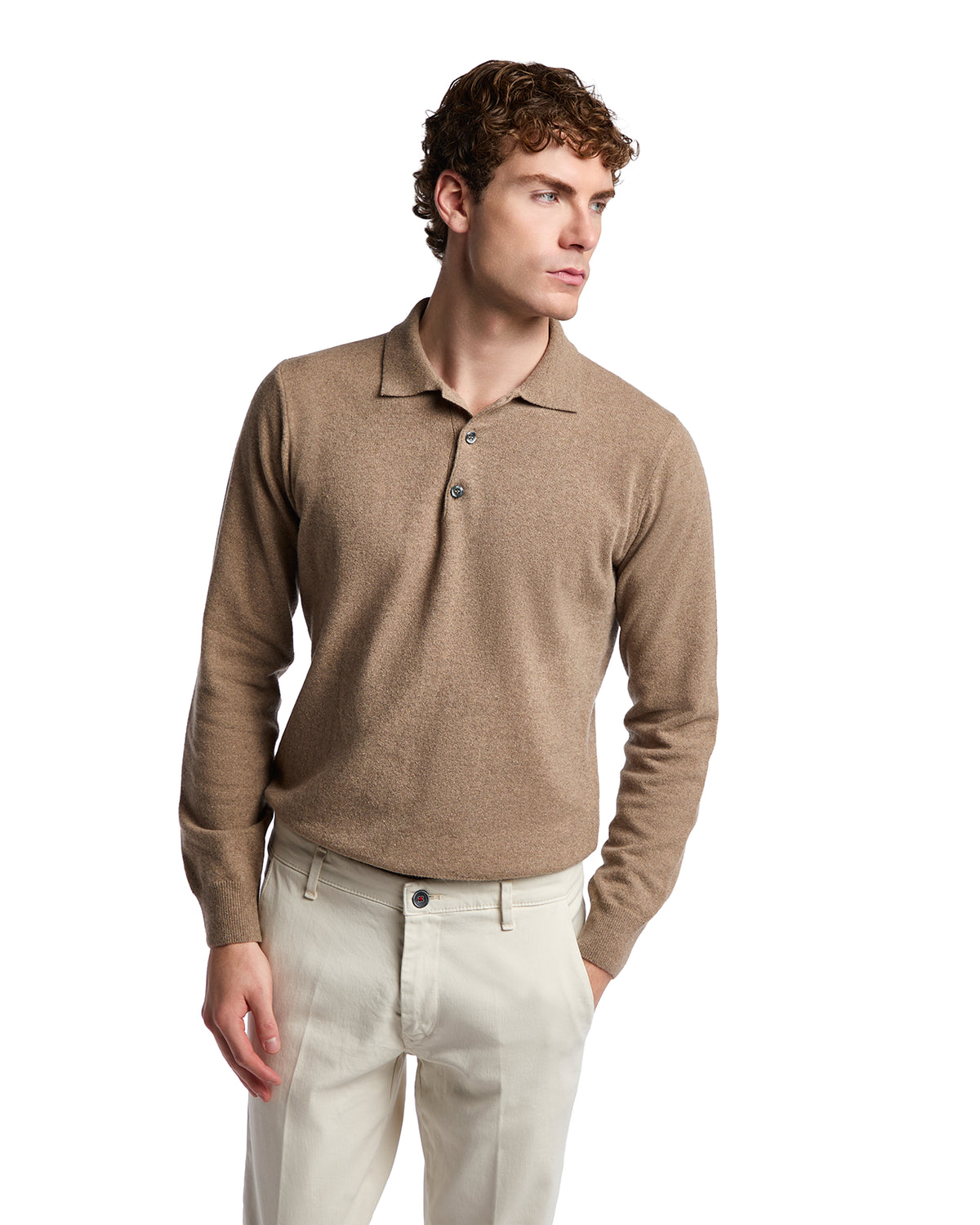 Tobacco cashmere blend Tiger polo shirt