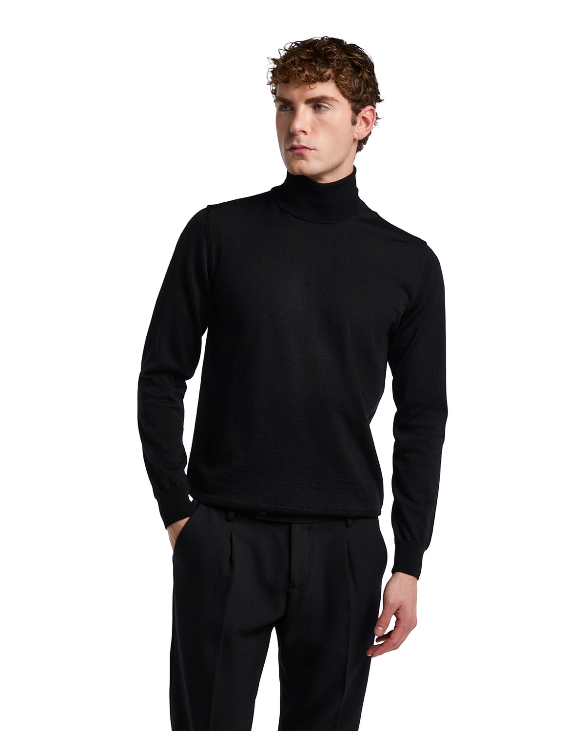 Jersey de cuello alto de lana Tollegno negro de Vietri