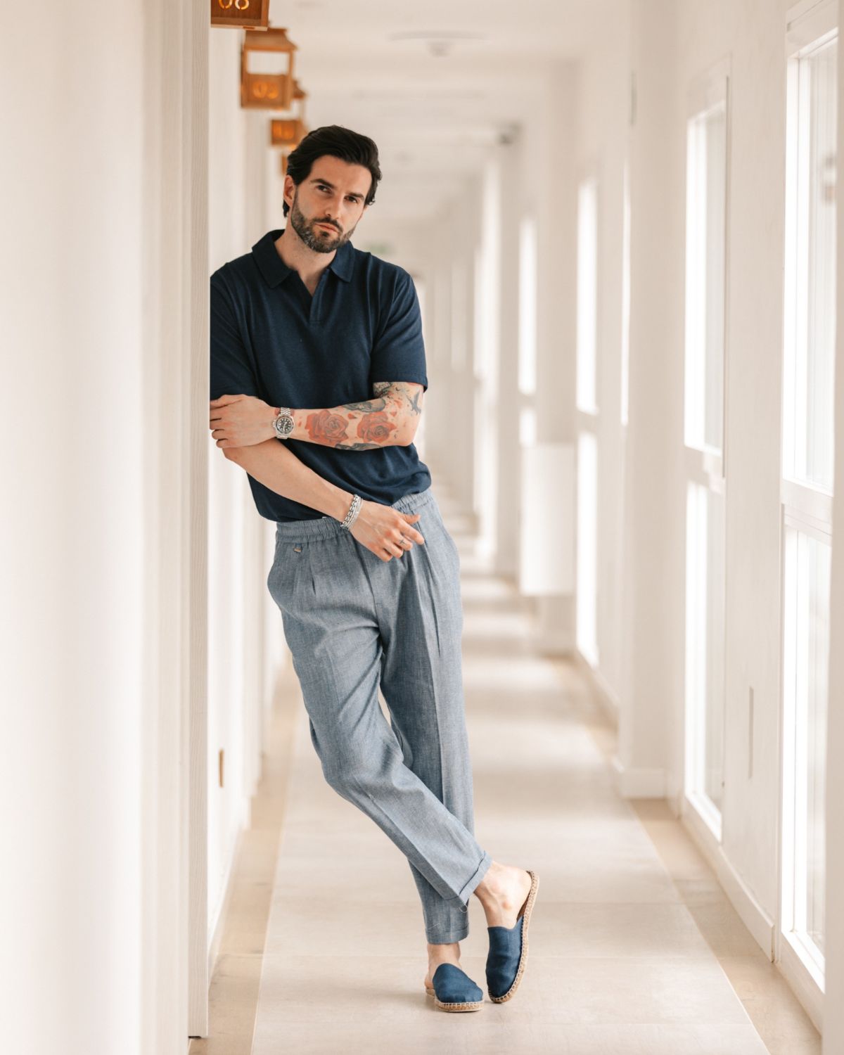 Panarea - blue linen polo shirt