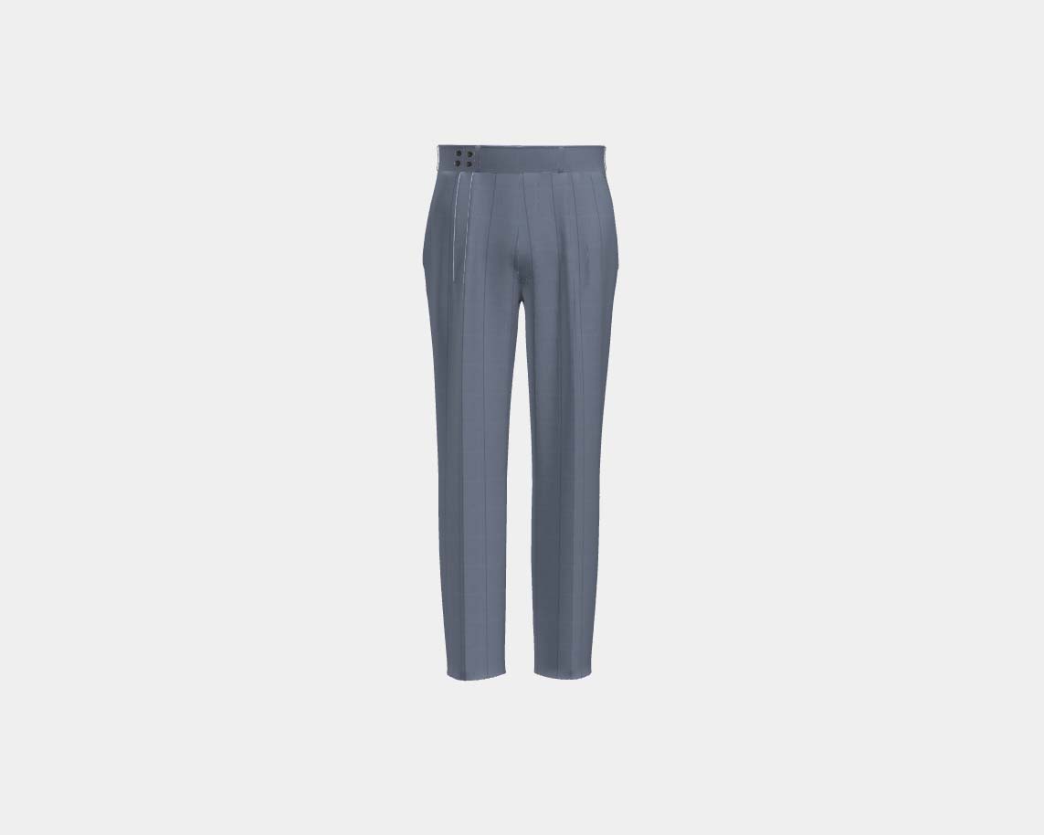 Light blue pinstriped 130s wool tailored trousers with band Caccioppoli