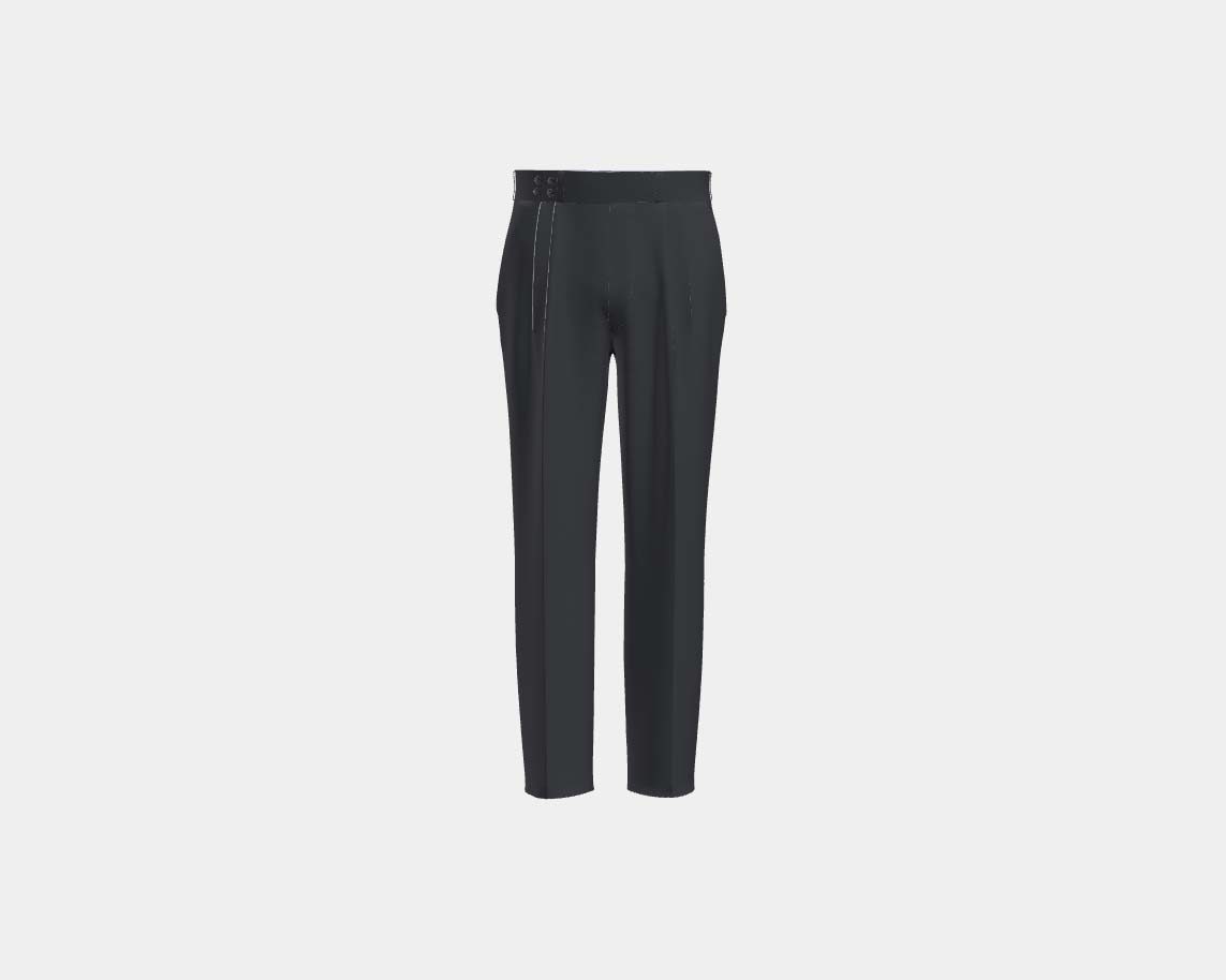 Pantalon tailleur en laine bleu années 130 Caccioppoli avec bande