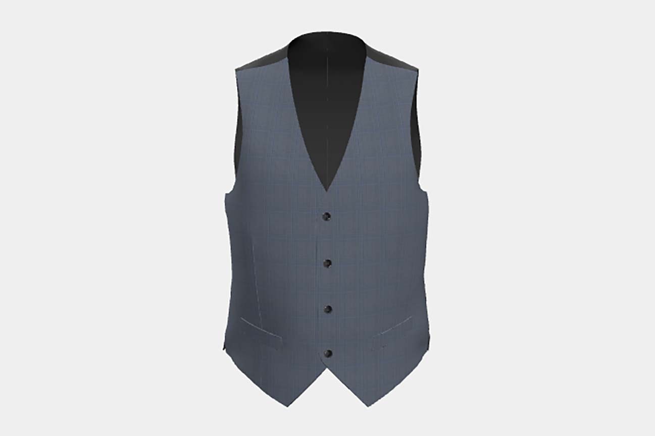 Gilet sur mesure en laine Prince de Galles bleu clair années 130 Caccioppoli