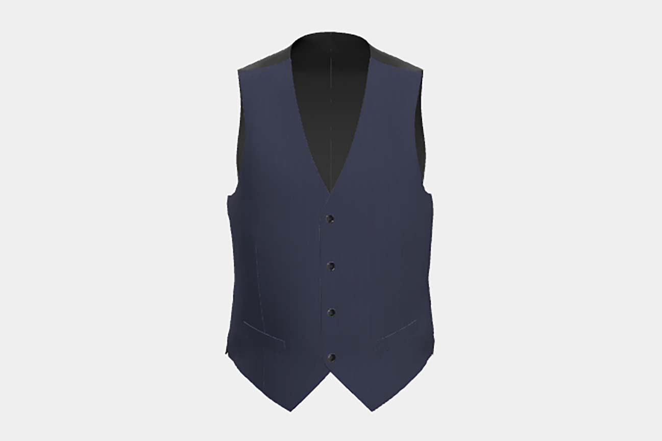 Gilet bleu en laine et soie sur mesure Solaro années 150 Caccioppoli