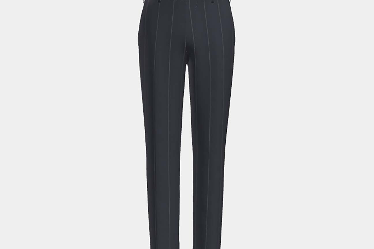 Pantalon ajusté en laine bleu à fines rayures années 130 Caccioppoli