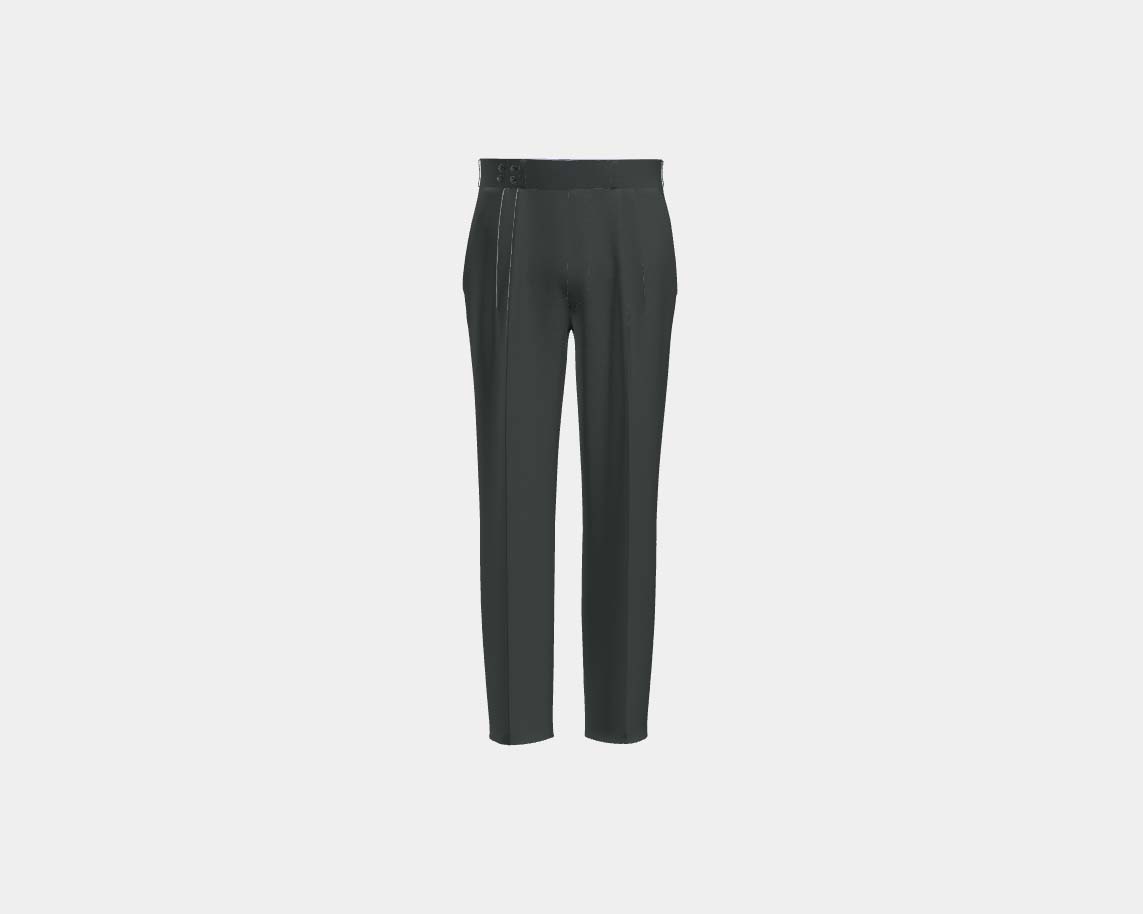 Pantalon tailleur en laine vert années 130 Caccioppoli avec bande
