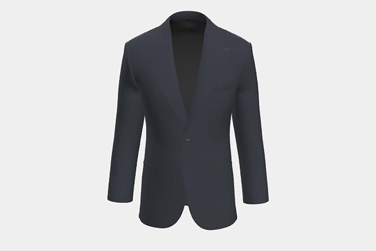 Veste tailleur en laine à chevrons bleu années 130 Caccioppoli