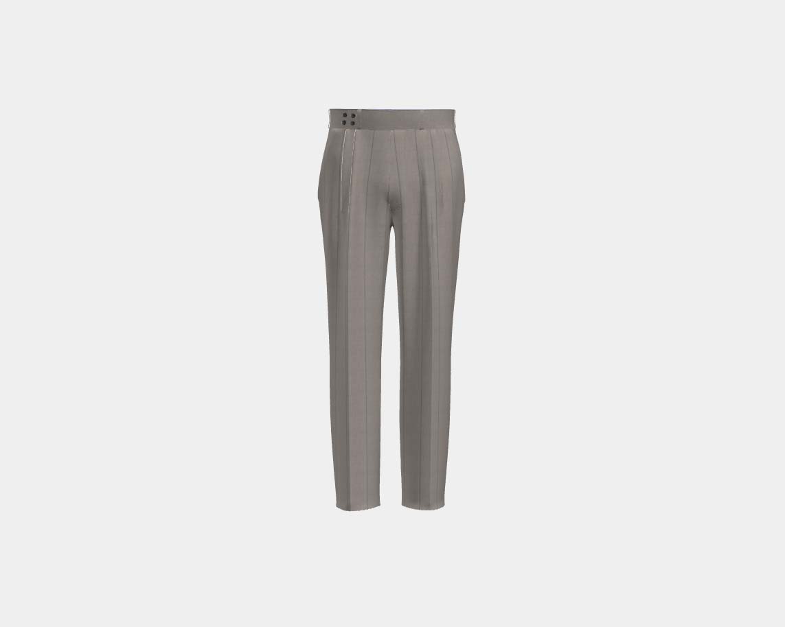 Pantalon tailleur en laine beige à fines rayures années 130 avec bande Caccioppoli