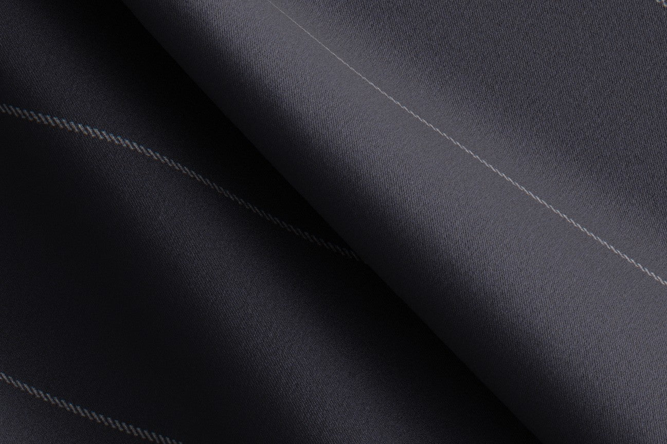 Pantalon tailleur en laine et soie bleu années 150 Caccioppoli avec bande