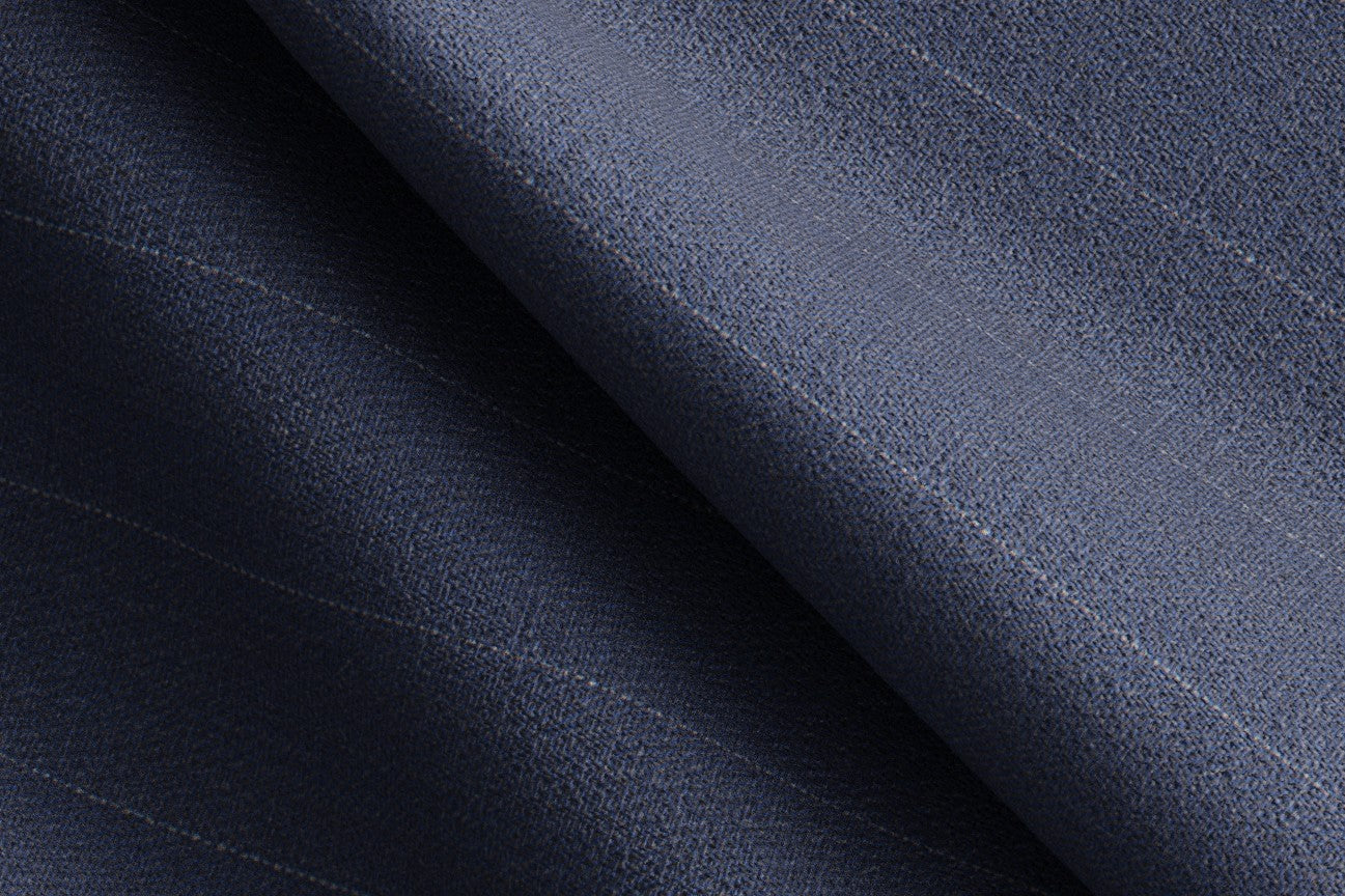 Pantalon tailleur en laine et soie bleu années 150 Caccioppoli avec bande