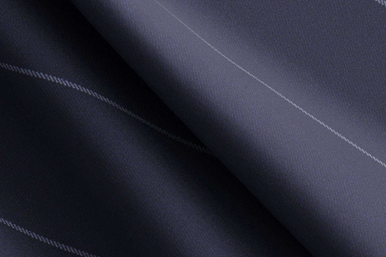 Bespoke 150s blue wool and silk trousers Caccioppoli