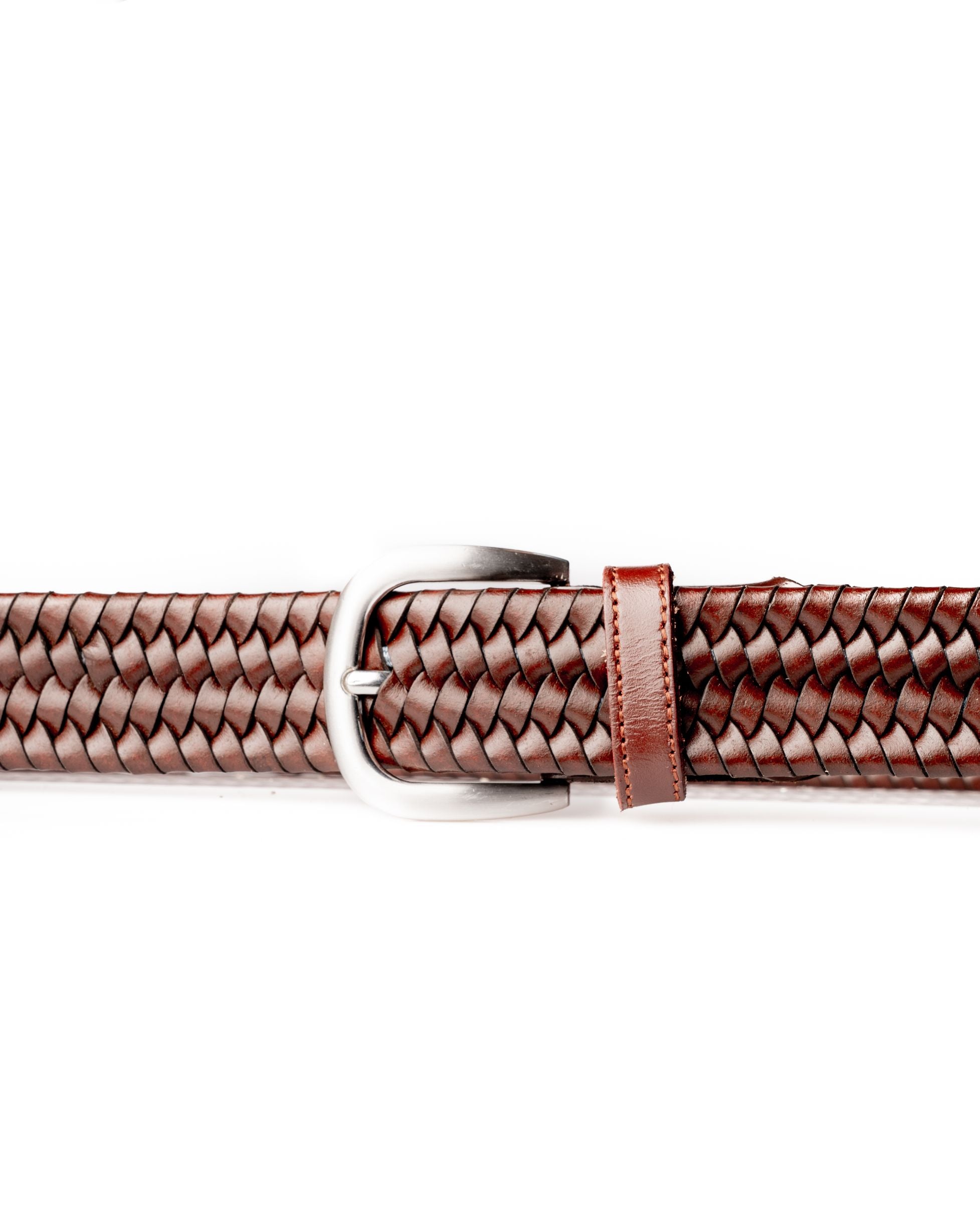 LEATHER BELT WITH MEDIUM DARK BROWN WEAVING