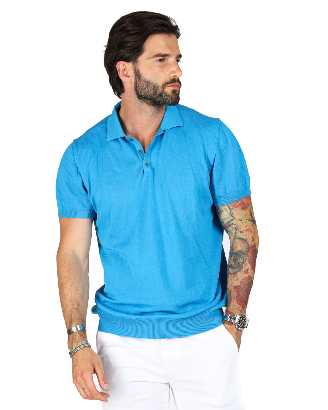 ROGER - POLO EN MAILLE BLEU CLAIR