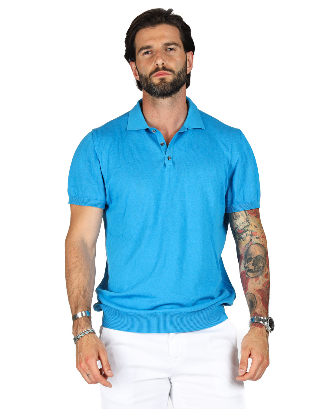ROGER - POLO EN MAILLE BLEU CLAIR