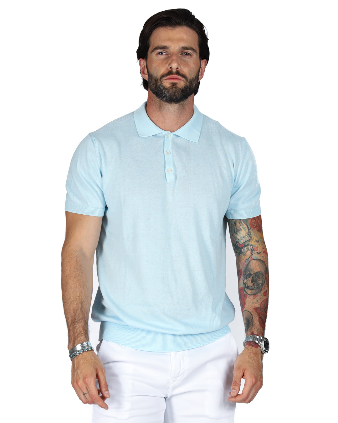 ROGER - LIGHT BLUE KNITTED POLO SHIRT