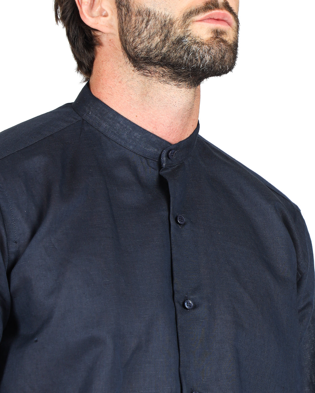 Positano - Camicia coreana blu in lino