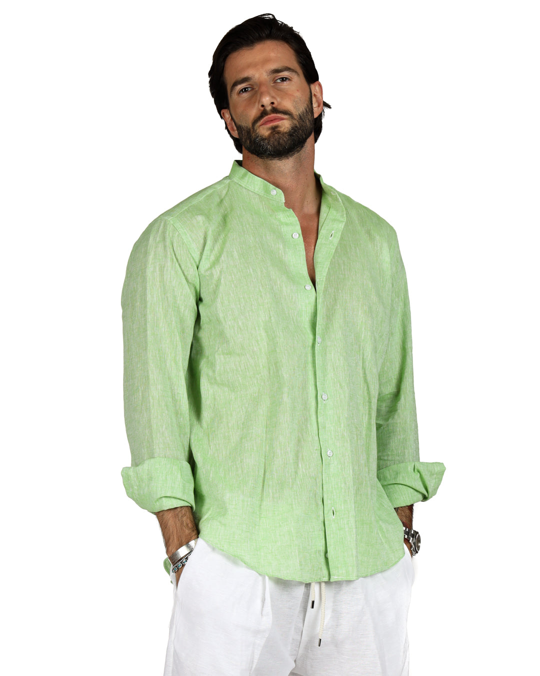 Positano - Apple green linen Korean shirt
