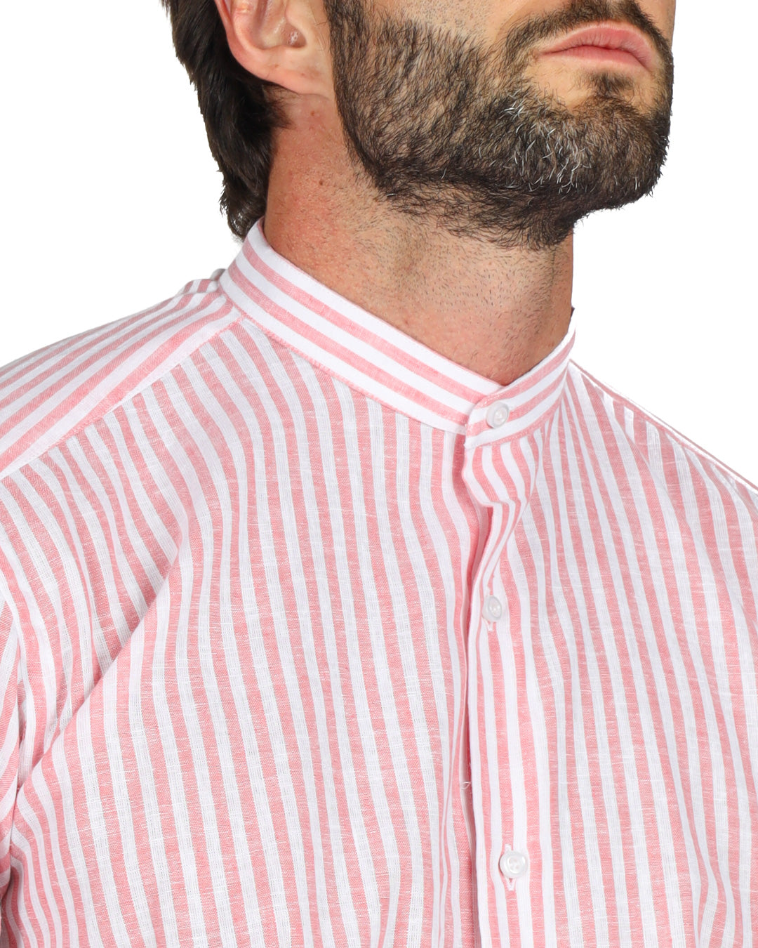 Ischia - Pink narrow striped Korean linen shirt