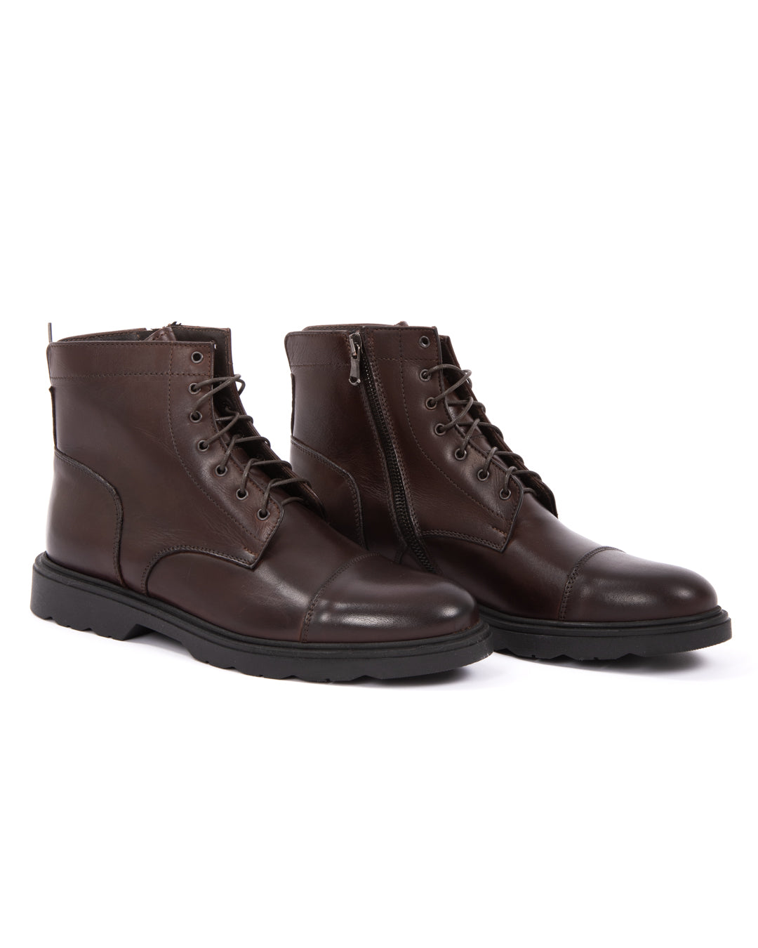 Z02 - botte de combat en cuir marron foncé avec fermeture éclair