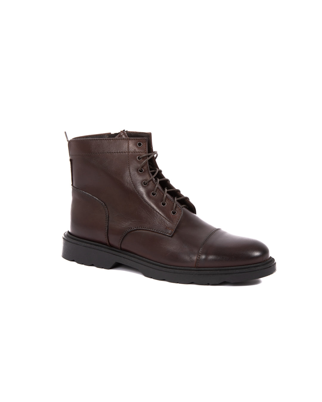 Z02 - botte de combat en cuir marron foncé avec fermeture éclair