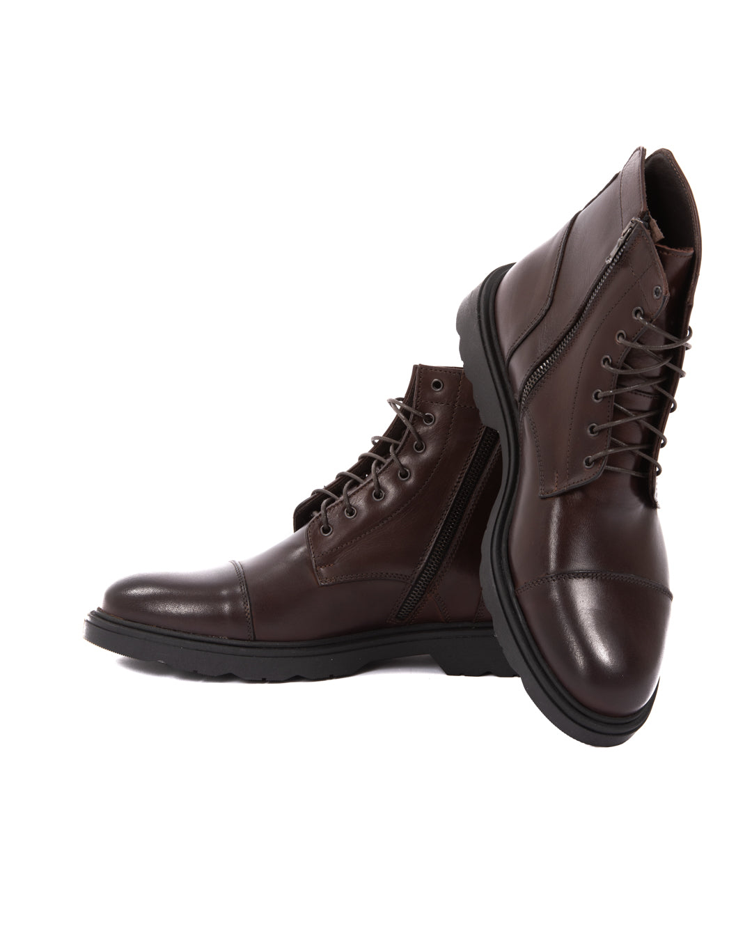 Z02 - botte de combat en cuir marron foncé avec fermeture éclair