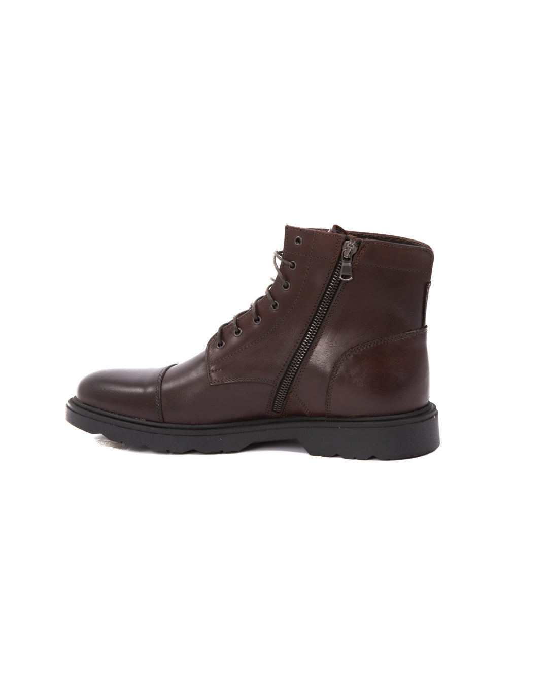 Z02 - botte de combat en cuir marron foncé avec fermeture éclair