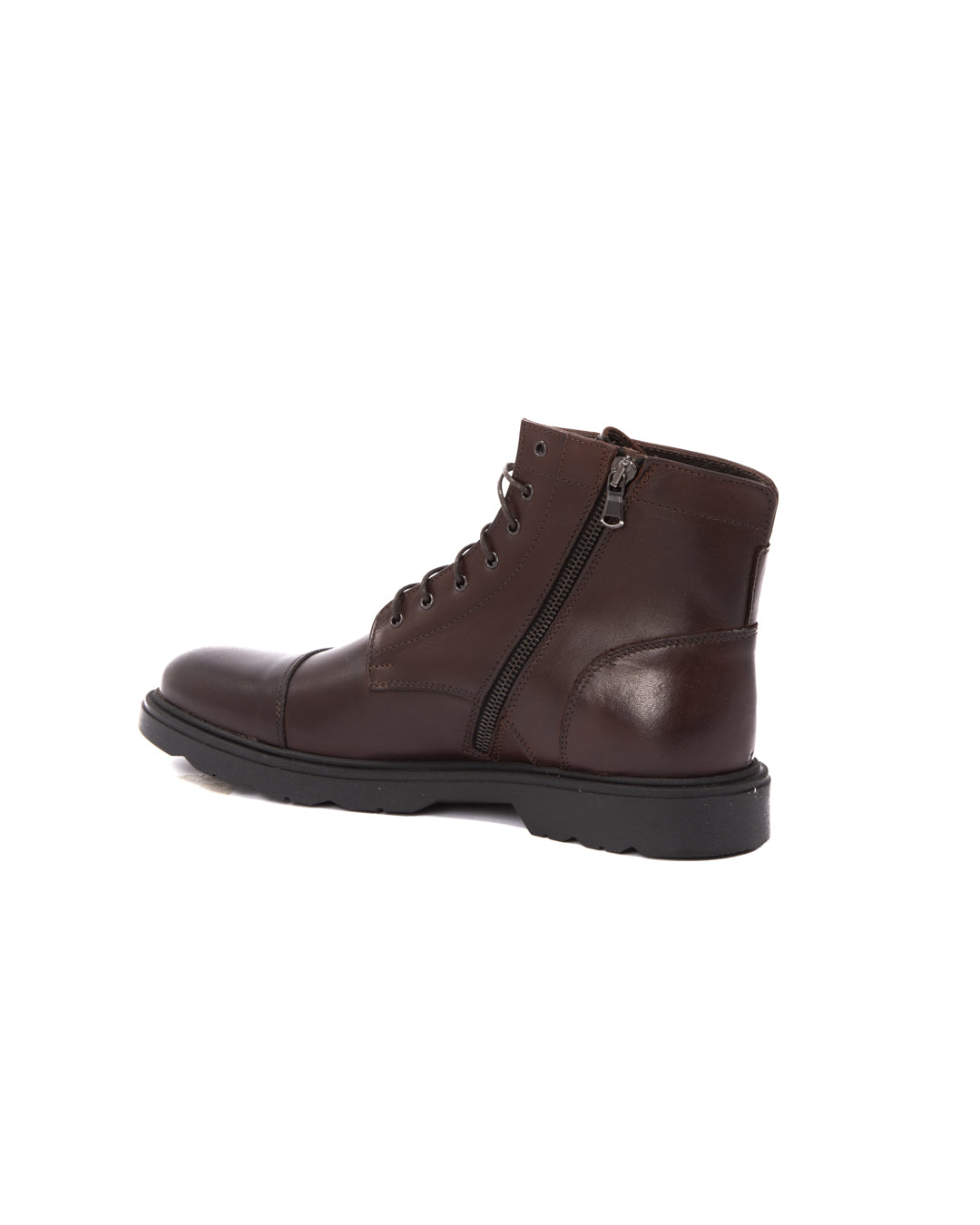 Z02 - botte de combat en cuir marron foncé avec fermeture éclair