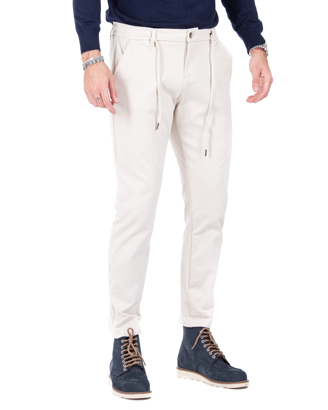 Mustang - cream milan stitch trousers