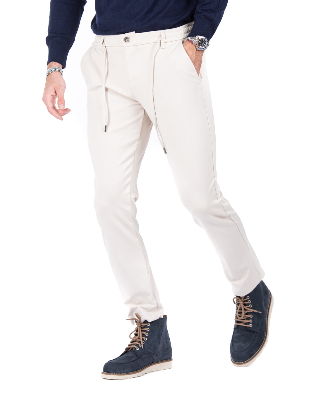 Mustang - cream milan stitch trousers