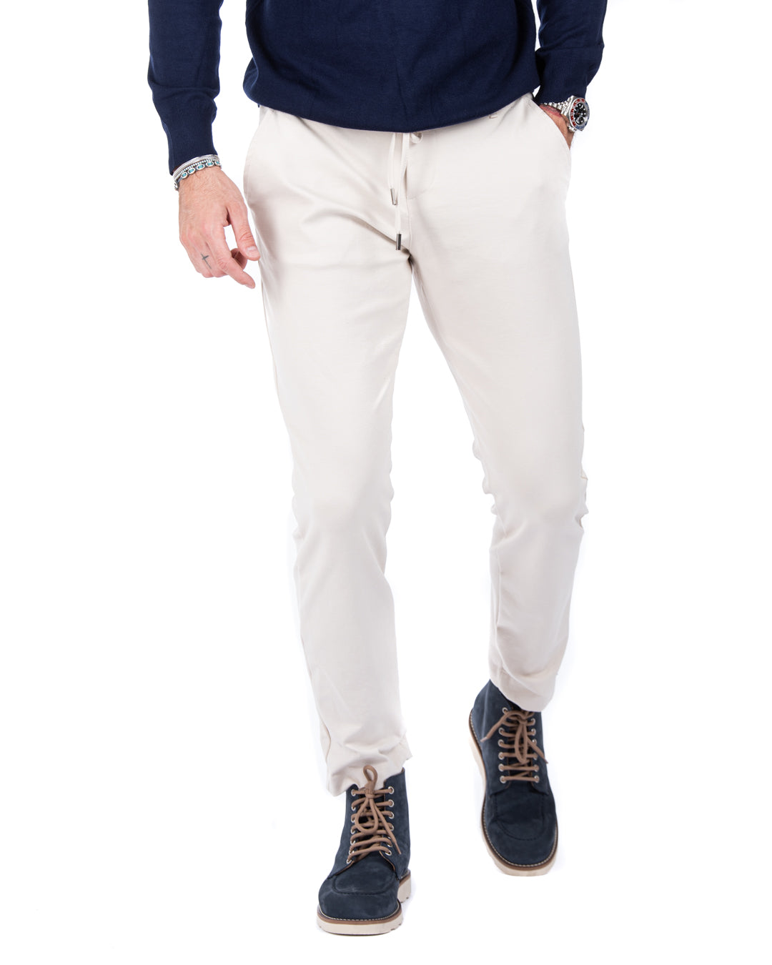 Mustang - cream milan stitch trousers