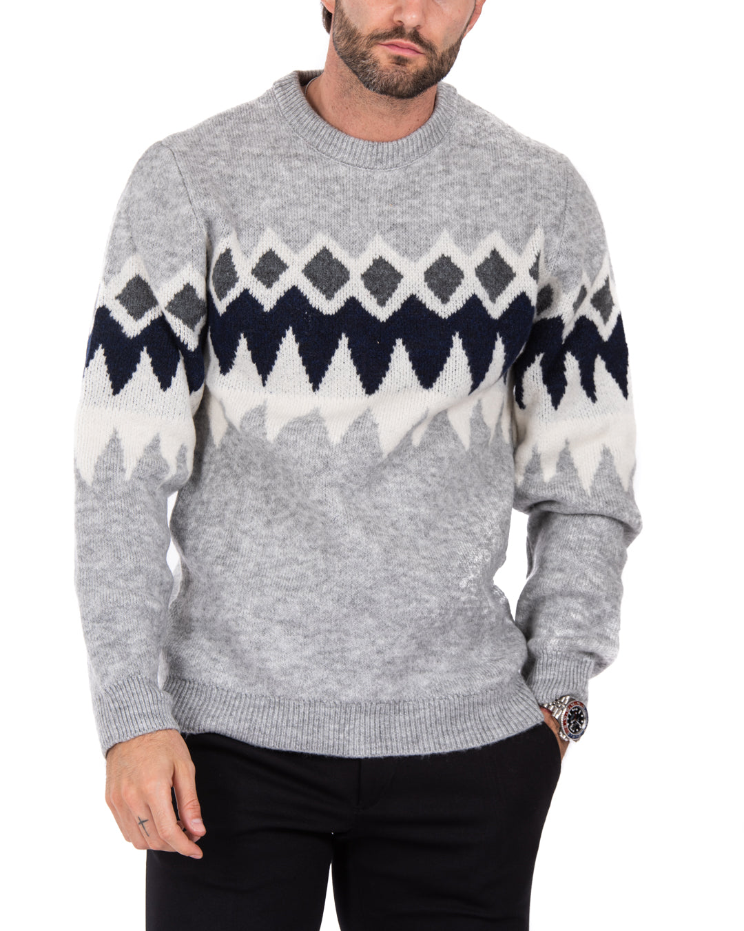 Marken - sweater with gray and blue pattern