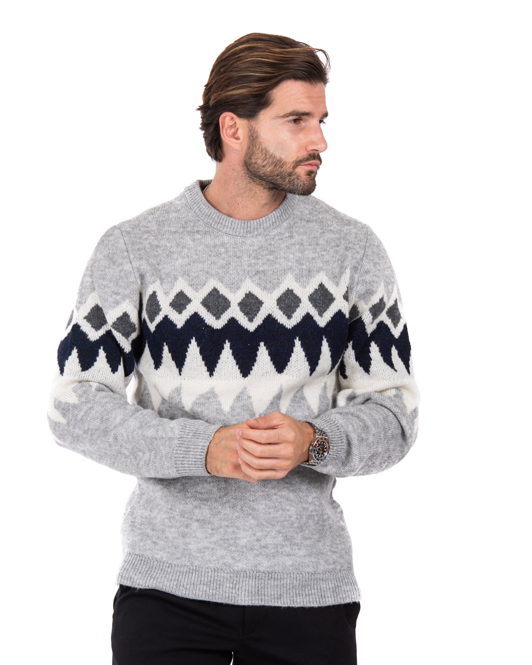 Marken - sweater with gray and blue pattern