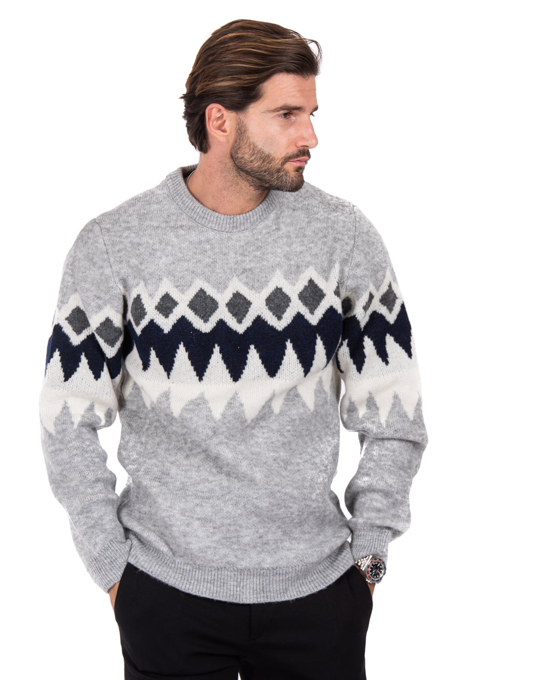 Marken - sweater with gray and blue pattern